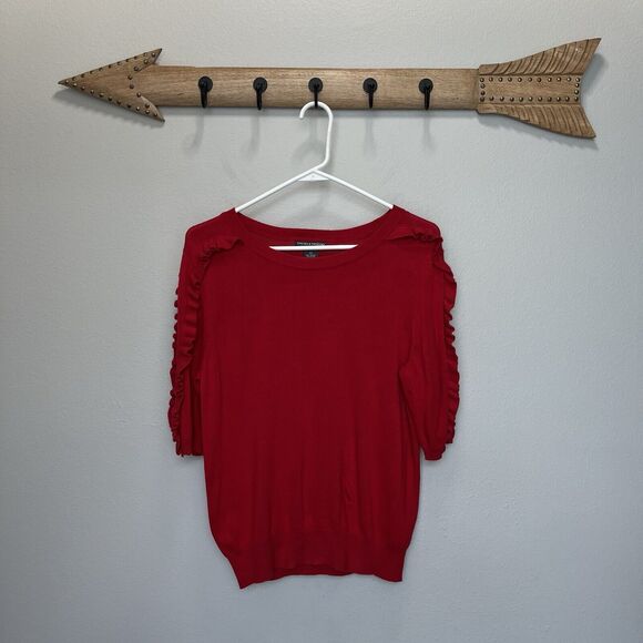 Chelsea & Theodore | Red Ruffle 3/4 Sleeve Stretchy Sweater Petite Small - Picture 1 of 5